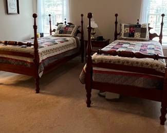 Pair of Cherry Spindle Four Poster Twin Beds - McMahan Furniture Company Campbellsville, Ky