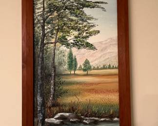 Landscape Oil Painting in Wooden Frame Bob Ross Style