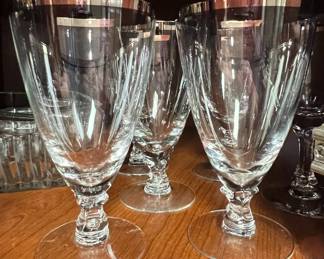 Vintage Crystal Wine Glasses with Silver Rim