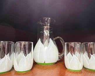 Lotus Flower Glass Pitcher and Tumbler Set