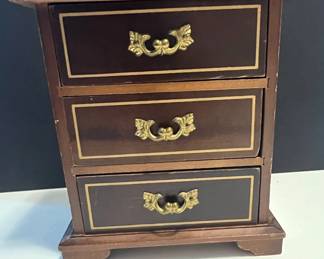 Vintage Wooden Jewelry Box with Brass Pulls