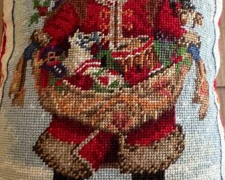 Santa Claus Needlepoint Christmas Pillow