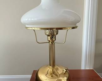 Pair of Aladdin Brass Model Oil Lamps with Milk Glass Shades
