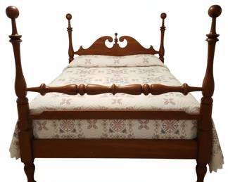 McMahan Furniture Company (Campbellsville, Ky)  Cherry Cannonball FourPoster Full Size Bed with Folk Art Quilt 