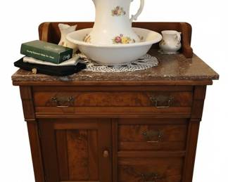 Antique Victorian Eastlake Walnut Washstand with Marble Top