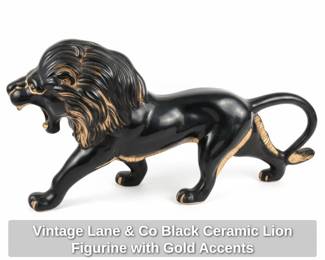 Vintage Lane  Co Black Ceramic Lion Figurine with Gold Accents