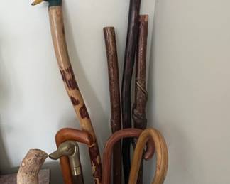 Carved Duck Head Walking Cane and Rustic Wooden Canes