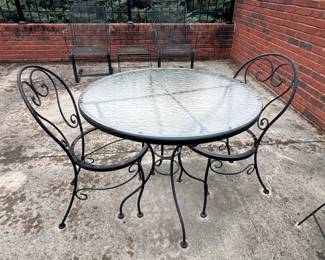 Vintage Wrought Iron Patio Dining Set with Glass Top