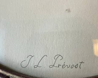 J.L. Prevost Bouquet of Roses and Lilacs Floral Lithograph Oval Framed Art