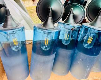 Blue glass cylinder pendant lights we have 15