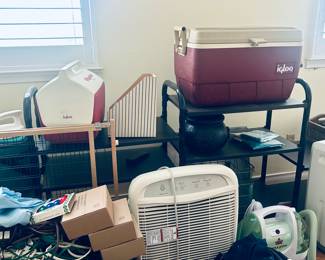 Cooler chests, purifiers, fans, humidifiers, shelving, storage