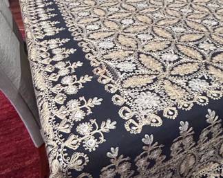 Embroidered Tablecloth with Paisley and Floral Motifs