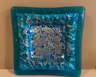 Teal and Blue Fused Glass Trinket Dish
