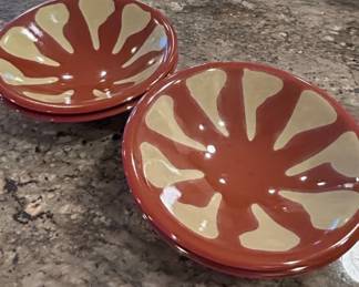Set of Ceramic Serving Bowls and Hammered Metal Appetizer Trays