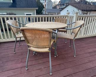 Wicker Patio Dining Set with Round Table and Four Chairs