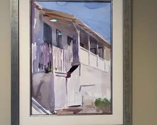 Watercolor Painting of a Porch and Picket Fence