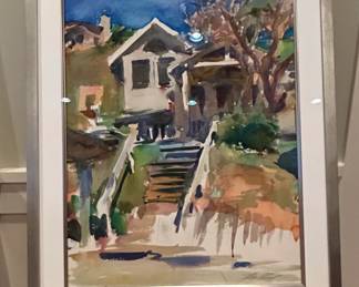 Watercolor Painting of a House with Stairs by J. R. Millard