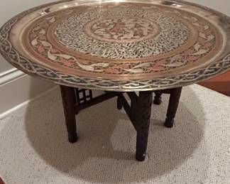 Antique Ottoman Hammer Engraved Brass Tray Table