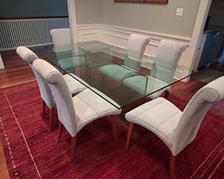 Modern Glass Top Dining Table with Upholstered Chairs