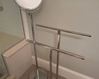 Modern Chrome Floor Mirror with Double Towel Rack