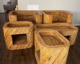 6-Piece Mid-20th Century Organic Modern Split Bamboo Set