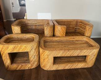 6-Piece Mid-20th Century Organic Modern Split Bamboo Set