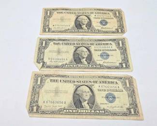 1502  3 Series 1957 Blue Seal U.S. Dollar Bills 