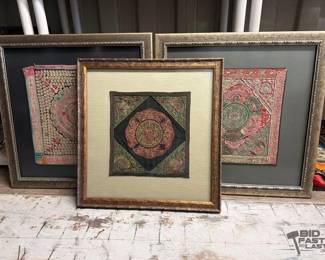 8530  3 Framed Embroidered Textile Panels 