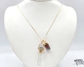 700  14k Gold Chains and 2 SemiPrecious Gemstone Pendants with 14k Gold, 12.2g 