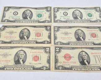 1506  6 U.S. Two Dollar Bills 