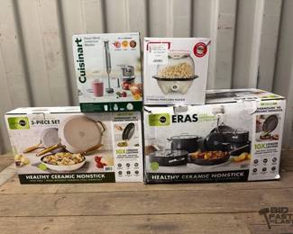 7522  2 Green Pan Cookware Sets, Cuisinart Immersion Blender, Dash Popcorn Maker 