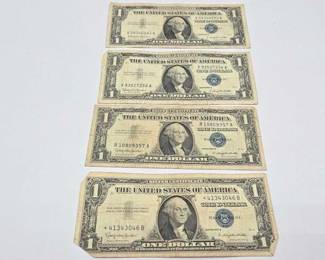 1504  4 Series 1957 B Blue Seal U.S. Dollar Bills 