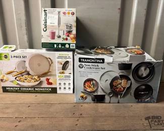 7506  Tramontina Cookware Set, Green Pan Frypan Set, Cuisinart Immersion Blender 