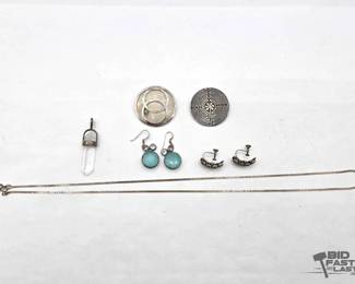 900  Sterling Silver Earrings, Chain and Pendants, 44.3g 