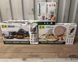 7524  2 Green Pan Cookware Sets and Cuisinart Immersion Blender 