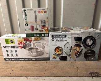 7508  Tramontina Cookware Set, Green Pan Saute Pan with Lid, Cuisinart Immersion Blender 
