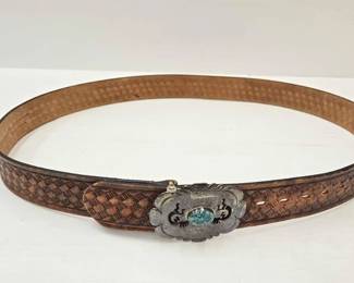 1936  Top Grain Leather Belt with Sterling Silver Buckle 