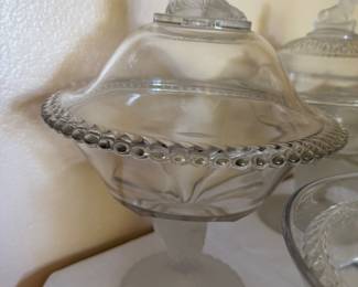 Antique Gillinder & Sons frosted lion compote