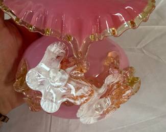 Set of two vintage Fenton pink crest ruffled vase