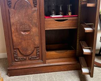 MCM modern bar cabinet expandable top with granite