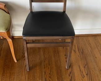Wooden Dining Chair with Slatted Back and Black Padded Seat