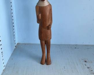 Hand Carved Wooden African Tribal Figurine with Elongated Headdress