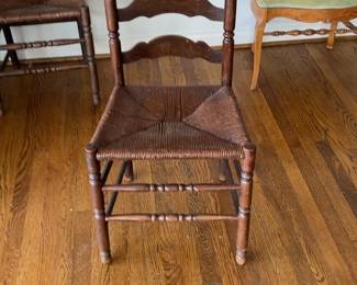 Vintage Shaker Style Tall Ladder Back Chair with Rush Seat