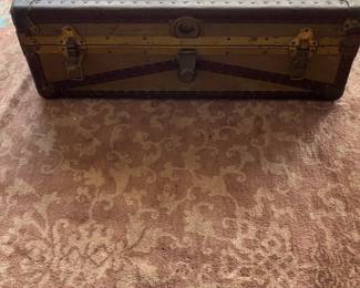 Vintage Steamer Trunk with Metal Banding & Brass Accents 36 x 21 x 13