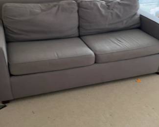 Modern Grey Two-Seater Sofa with Loose Back Cushions 78 x 36 x 32