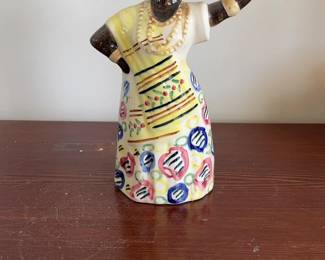 Vintage Brazilian Ceramic Figurine Candle Holder Woman Carrying Basket