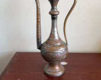 Antique Copper Dallah Coffee Pot with Ornate Handle and Spout