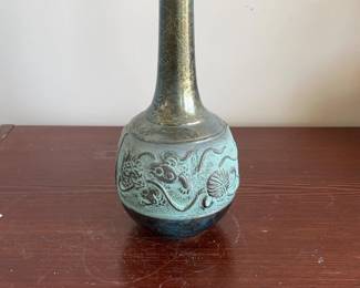 Antique Patinated Bronze Vase with Raised Dragon Motif