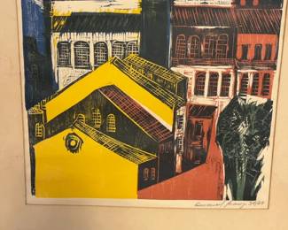 Linocut “Street Scene with Church I" by Emanoel Araújo