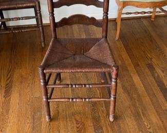 Vintage Shaker Style Tall Ladder Back Chair with Rush Seat